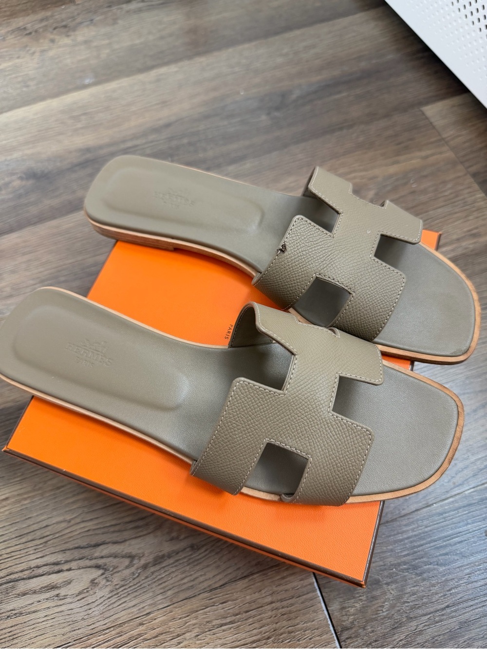 Hermes Etoupe/Taupe H-Cut Slide Sandals